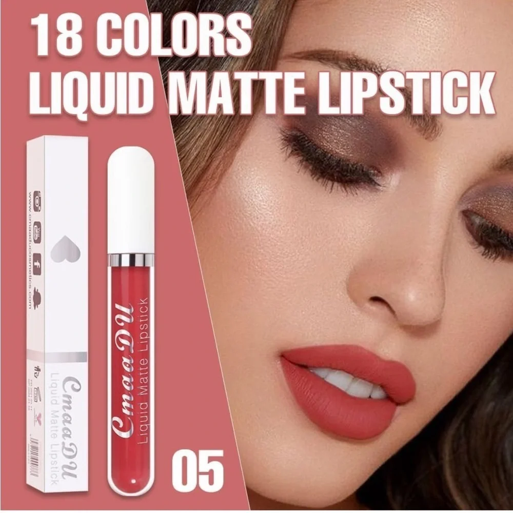 CmaaDu (5) Scarlet Red Liquid Matte Lipstick. 24 Hour Lips.  #05